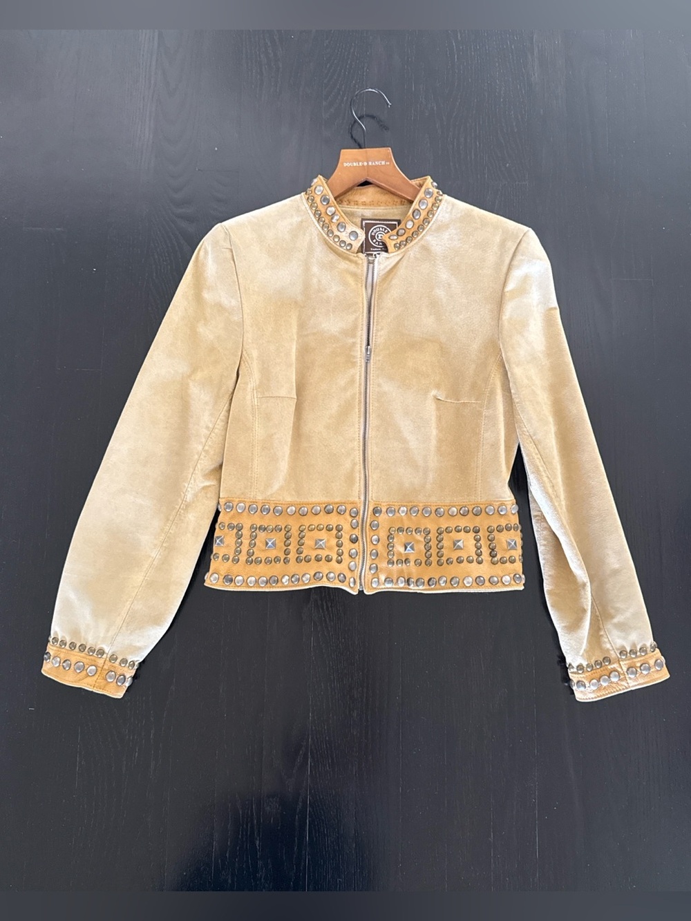 NEW Double D Ranch Beige Suede Stud-Embellished Zip Jacket small